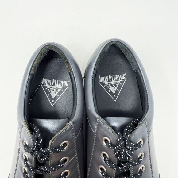 John Fluevog Metallic Silver Leather Cap Toe Derby Shoe Men's Size 8 EUC Lace Up - Picture 10 of 12